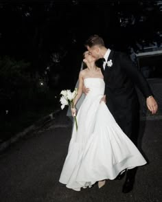 Bride and groom in evening portrait